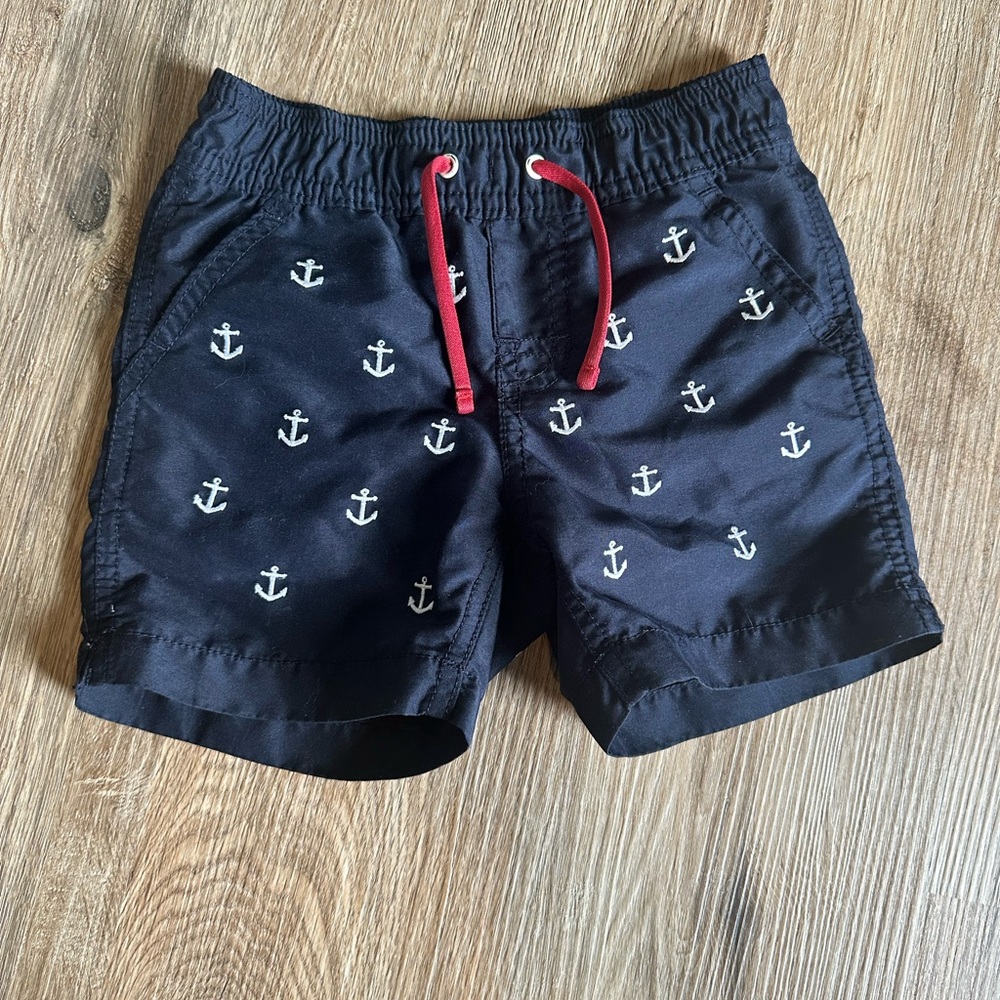 Baby GAP Navy Blue Swim Trunks with Red Drawstrings and White Anchors